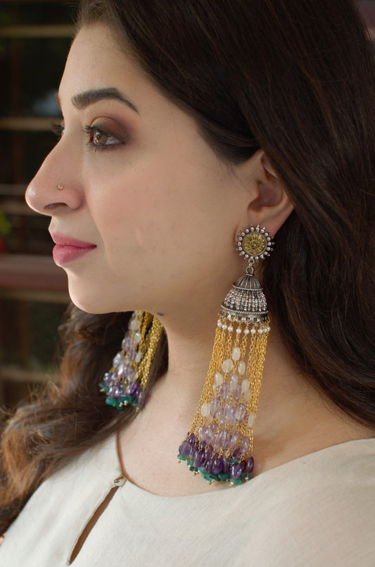 Multicolor Long Earrings Indradhanush at Kamakhyaa by House Of Heer. This item is Alloy Metal, Festive Jewellery, Festive Wear, Free Size, jewelry, July Sale, July Sale 2023, Long Earrings, Multicolor, Natural, Solids