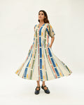 Multicolor Maxi Dress at Kamakhyaa by Rias Jaipur. This item is 100% Organic Cotton, Casual Wear, Handblock Printed, Handspun, Handwoven, Maxi Dresses, Midi Dresses, Off-White, Prints, Relaxed Fit, Stellar Print, Stripes, Void, Womenswear