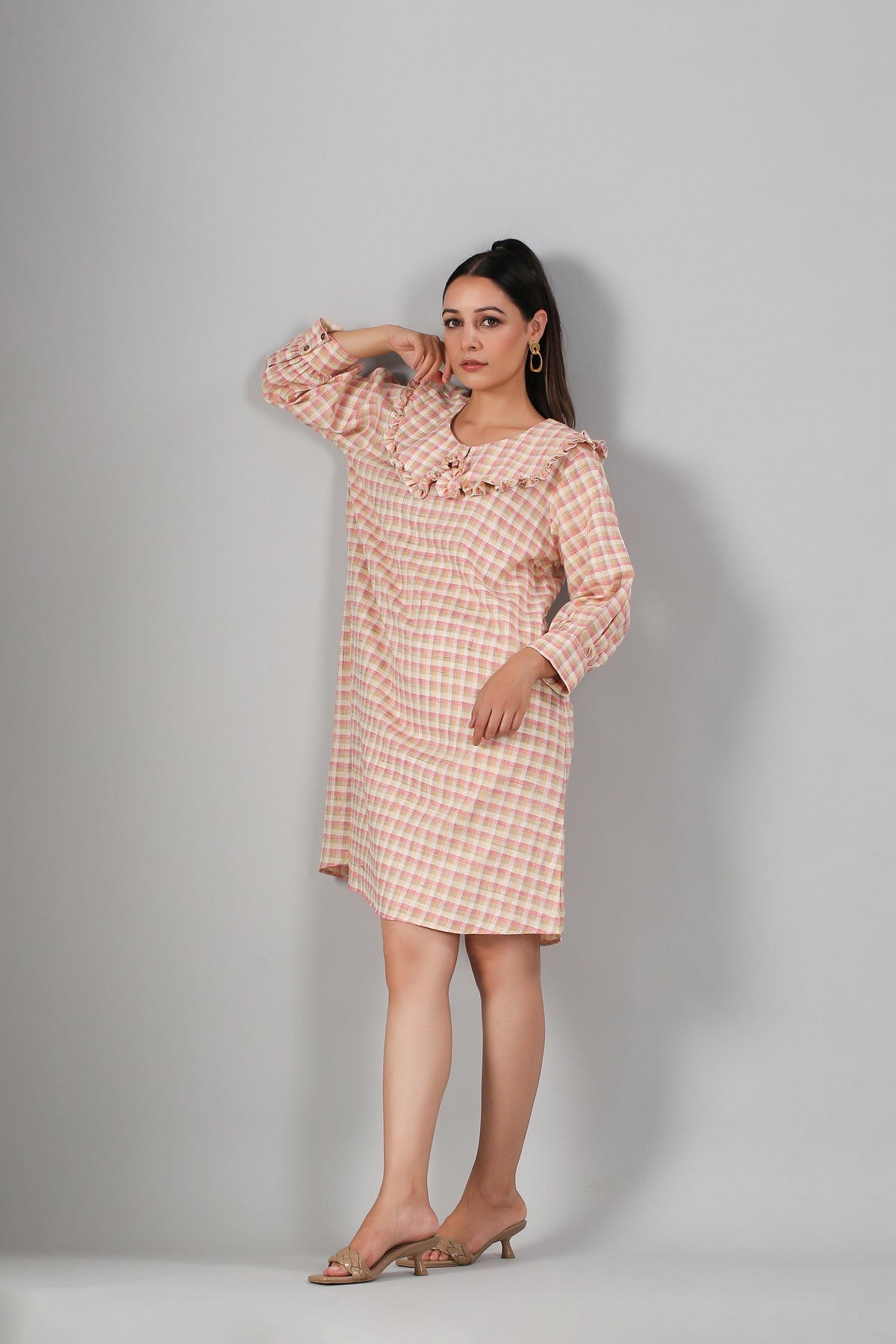 Multicolor Mini Dress at Kamakhyaa by MOH-The Eternal Dhaga. This item is Casual Wear, Cotton, Cotton Slub, Mini Dresses, Moh-The eternal Dhaga, Natural, Pink, Regular Fit, Stripes, Womenswear