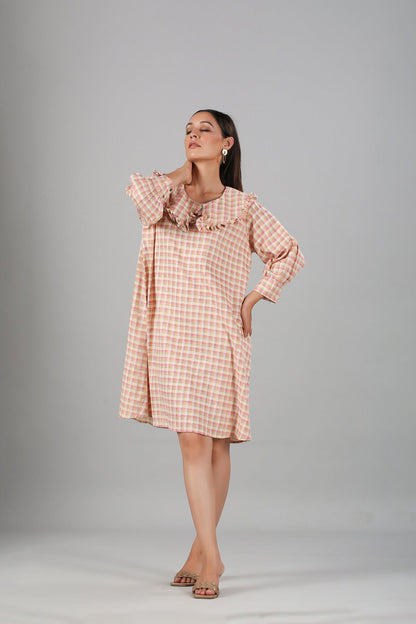 Multicolor Mini Dress at Kamakhyaa by MOH-The Eternal Dhaga. This item is Casual Wear, Cotton, Cotton Slub, Mini Dresses, Moh-The eternal Dhaga, Natural, Pink, Regular Fit, Stripes, Womenswear