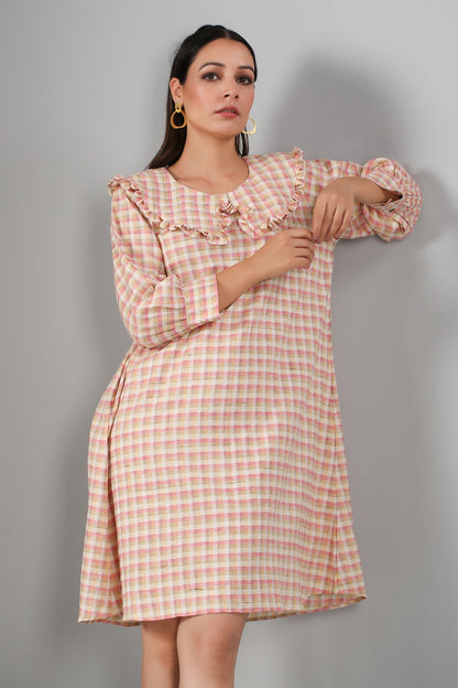 Multicolor Mini Dress at Kamakhyaa by MOH-The Eternal Dhaga. This item is Casual Wear, Cotton, Cotton Slub, Mini Dresses, Moh-The eternal Dhaga, Natural, Pink, Regular Fit, Stripes, Womenswear