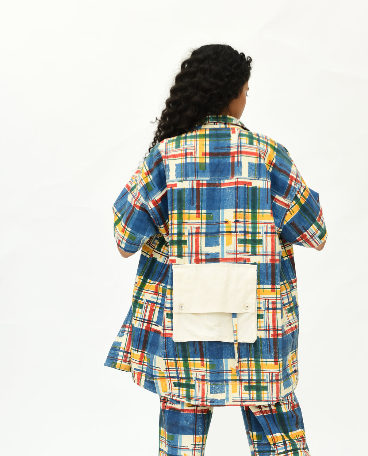 Multicolor Organic Cotton Shirt at Kamakhyaa by Rias Jaipur. This item is 100% Organic Cotton, Casual Wear, Handblock Printed, Handspun, Handwoven, Off-White, Prints, Relaxed Fit, Shirts, Stellar Print, Stripes, Void, Womenswear