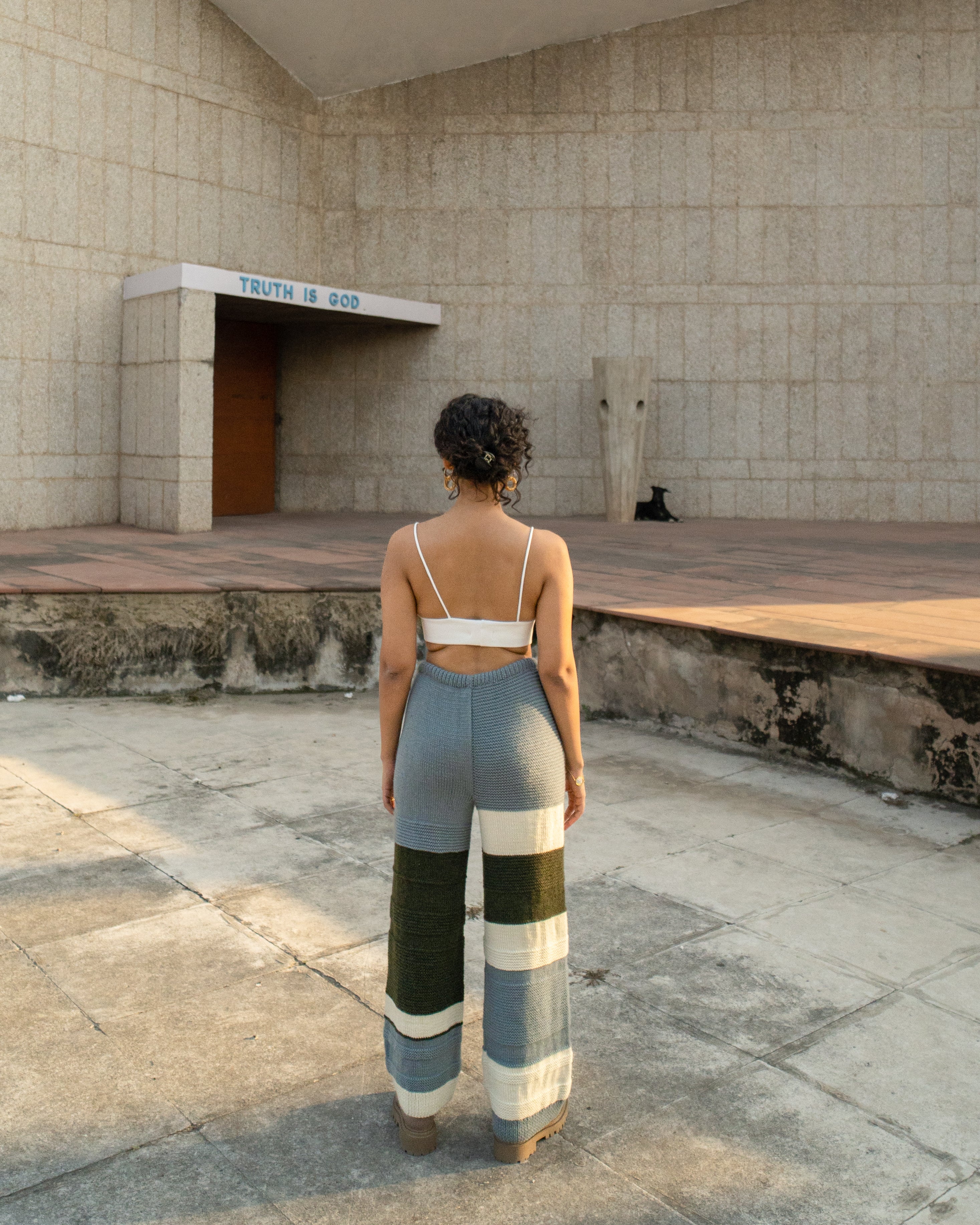 Multicolor Pants at Kamakhyaa by Meko Studio. This item is Fusion Wear, July Sale, July Sale 2023, Loose Fit, Multicolor, Pants, Sourced from dead stock yarns, Stripes, Tranquil AW-22/23, Womenswear