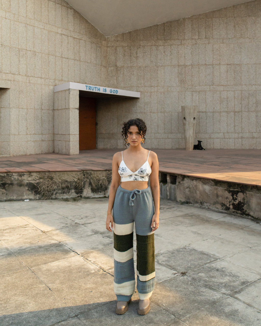 Multicolor Pants at Kamakhyaa by Meko Studio. This item is Fusion Wear, July Sale, July Sale 2023, Loose Fit, Multicolor, Pants, Sourced from dead stock yarns, Stripes, Tranquil AW-22/23, Womenswear