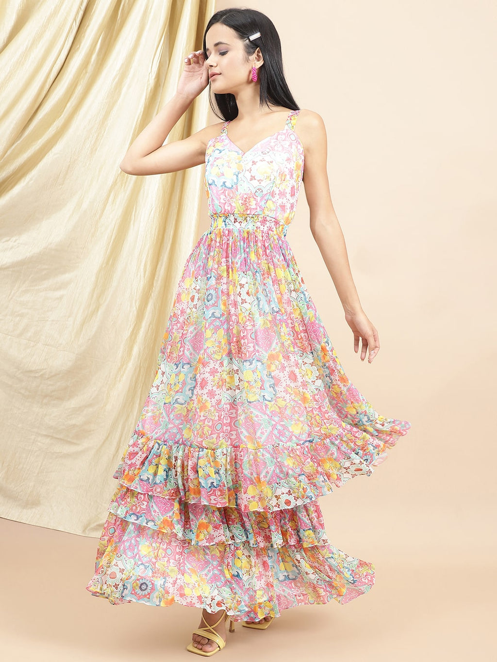 Multicolor Satin Floral Printed Maxi Dress at Kamakhyaa by Ewoke. This item is Beach Wear, Bemberg satin, Ewoke, Maxi Dresses, Multicolor, Natural, Prints, Relaxed Fit, White, Womenswear