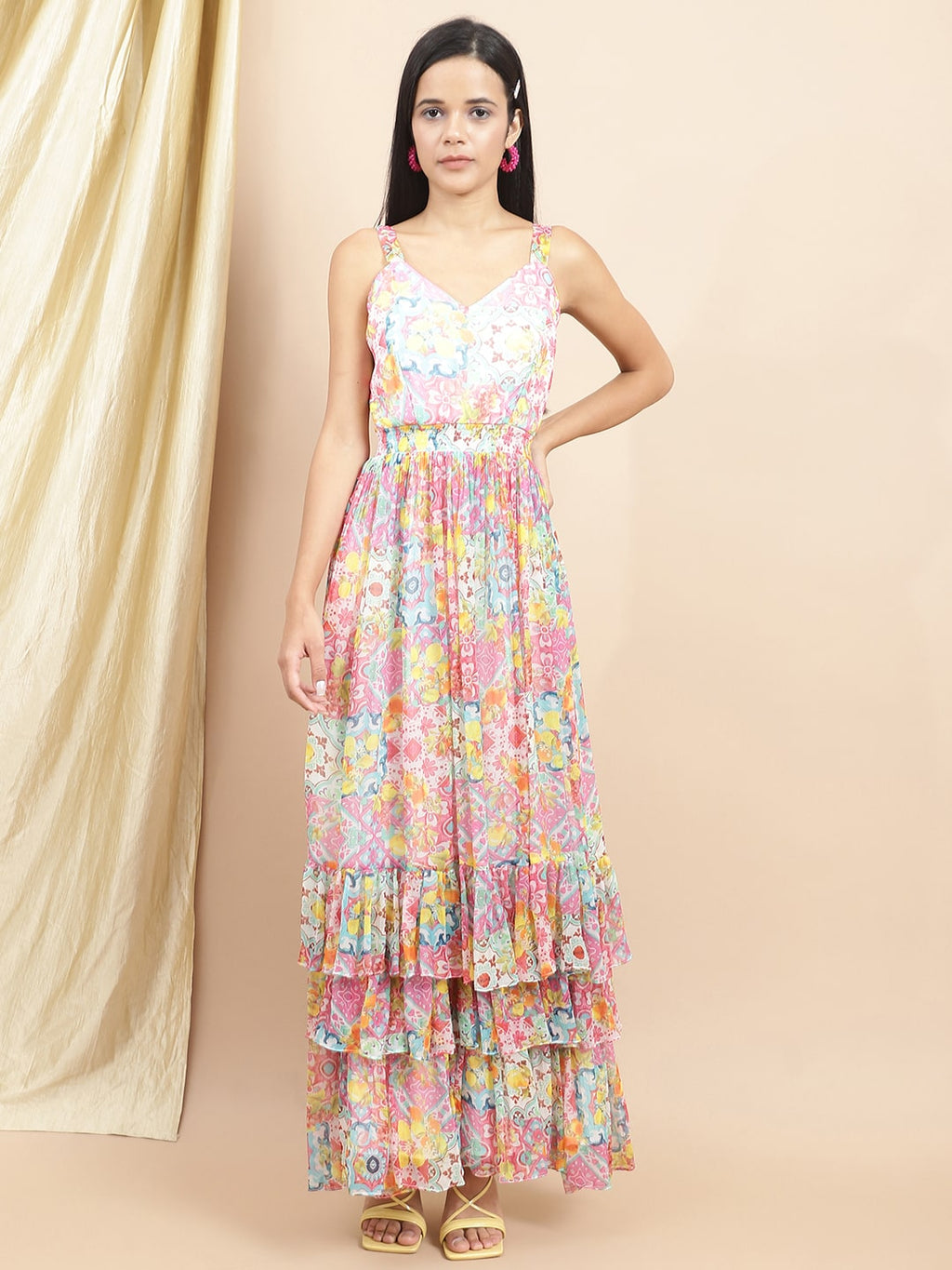 Multicolor Satin Floral Printed Maxi Dress at Kamakhyaa by Ewoke. This item is Beach Wear, Bemberg satin, Ewoke, Maxi Dresses, Multicolor, Natural, Prints, Relaxed Fit, White, Womenswear