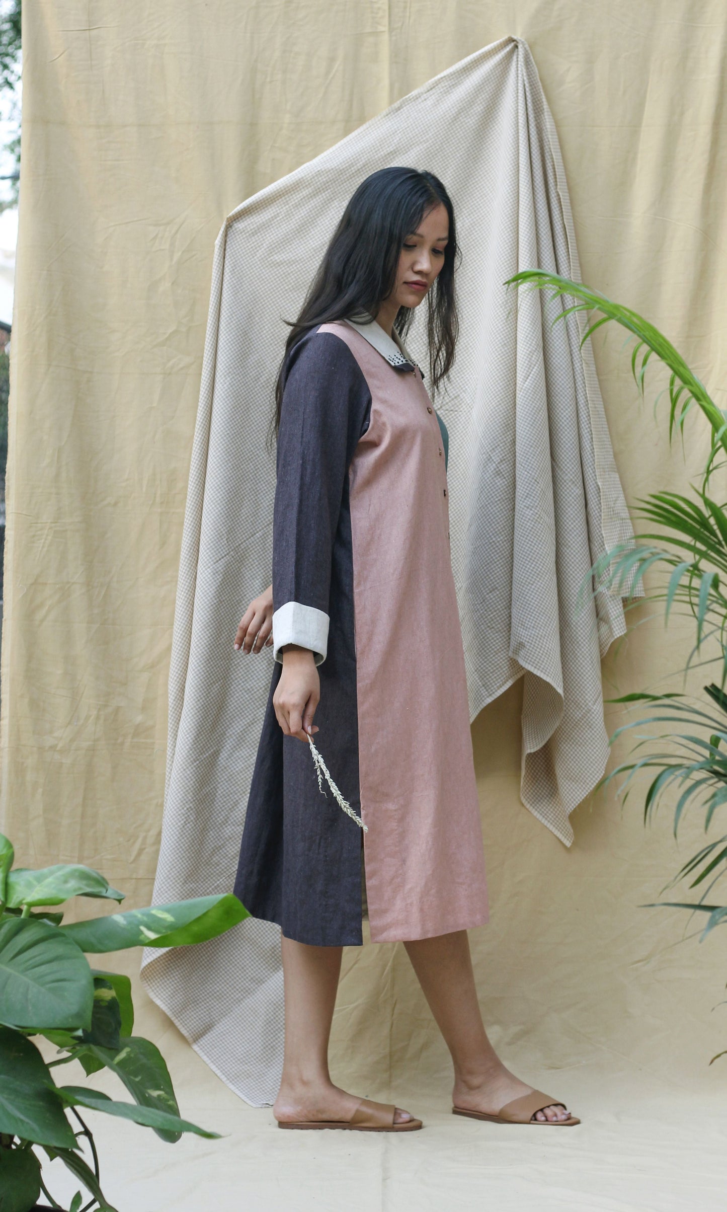 Multicolor Shirt Dress at Kamakhyaa by Chambray & Co.. This item is Casual Wear, Green, Hand Spun Cotton, Natural, Ombre & Dyes, Pink, Regular Fit, Render, Shirt Dresses, Shirts, Solid Selfmade, Womenswear