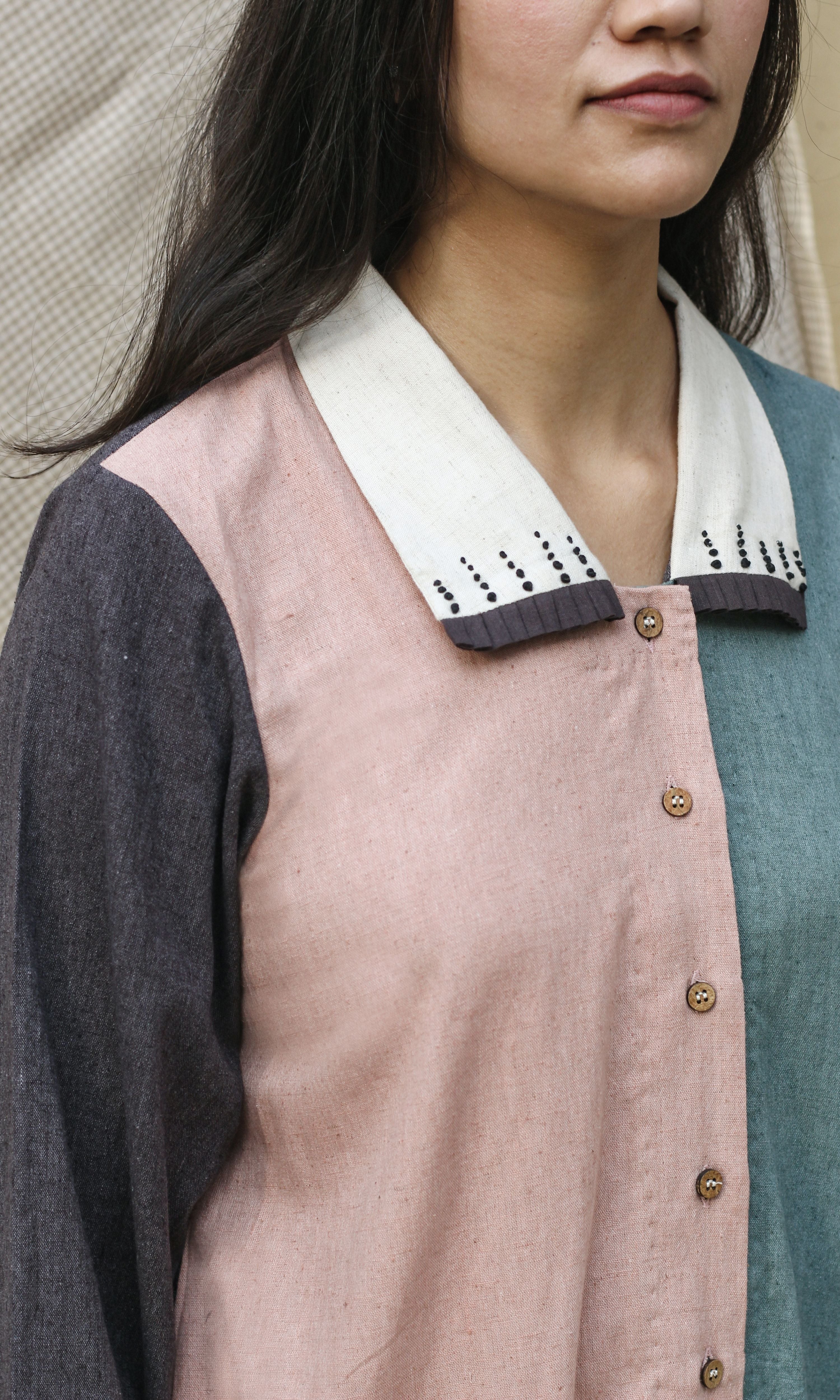 Multicolor Shirt Dress at Kamakhyaa by Chambray & Co.. This item is Casual Wear, Green, Hand Spun Cotton, Natural, Ombre & Dyes, Pink, Regular Fit, Render, Shirt Dresses, Shirts, Solid Selfmade, Womenswear