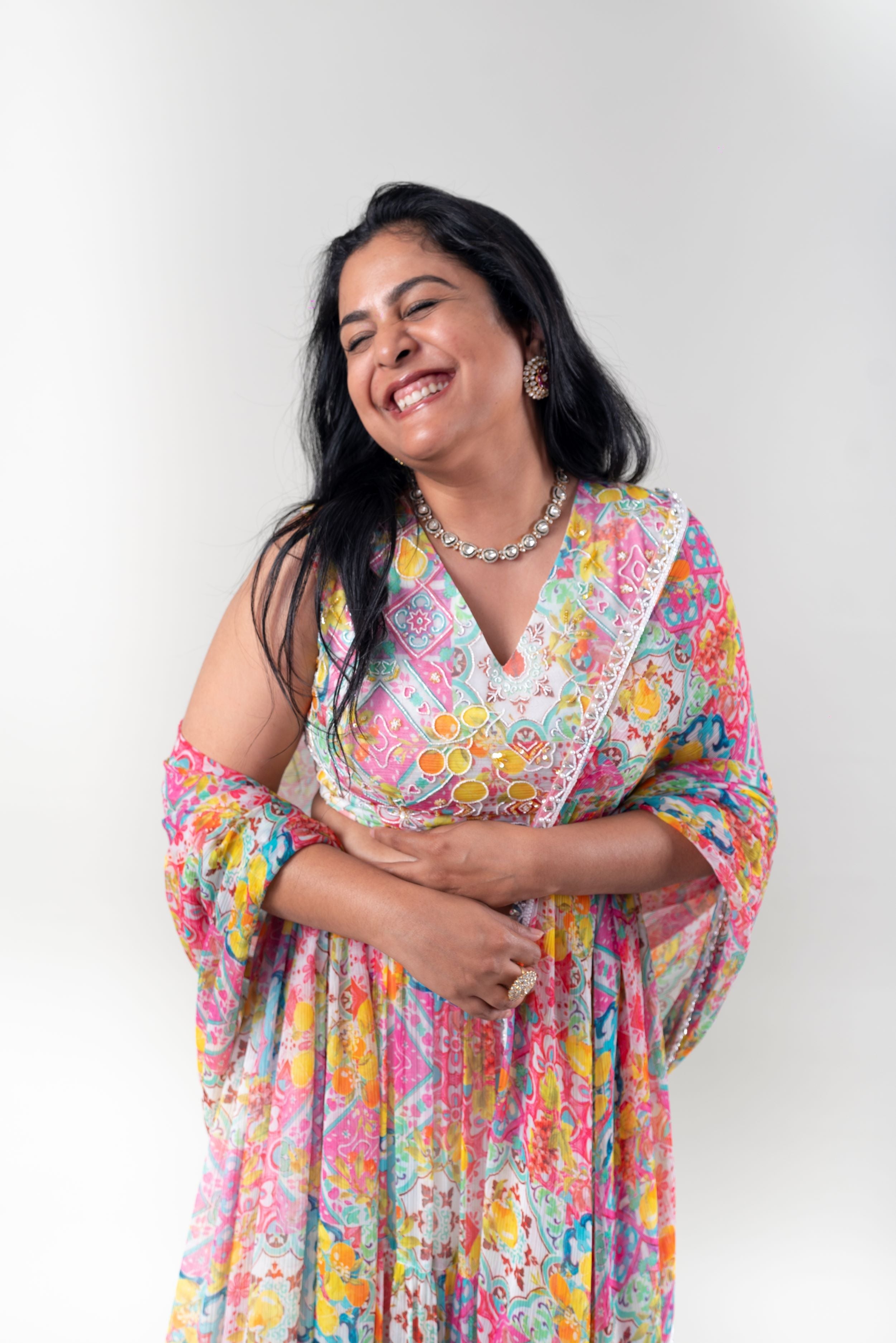 Multicolor Sleeveless Printed Lehenga at Kamakhyaa by Ewoke. This item is Bemberg Satin, Ewoke, Festive Wear, Lehenga Sets, Multicolor, Natural, Prints, Relaxed Fit, White, Womenswear