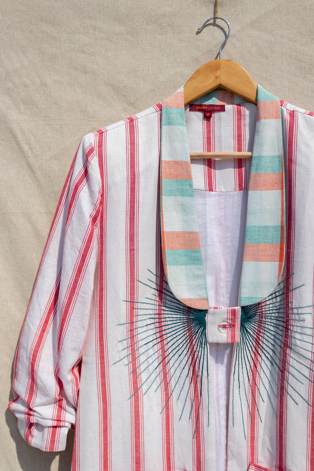Multicolor Striped Blazer at Kamakhyaa by Anushé Pirani. This item is Blazers, Checks, Handwoven Cotton, July Sale, July Sale 2023, Multicolor, Natural, Of Myriad Minds, Office Wear, Playful Office Wear, Relaxed Fit, sale anushe pirani, Womenswear
