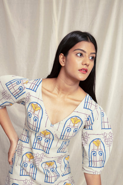 Multicolor Summer Midi Dress at Kamakhyaa by Anushé Pirani. This item is Block Prints, Handwoven Cotton, Lounge Wear, Midi Dresses, Multicolor, Natural, Prints, Recurring Dream Collection, Regular Fit, Womenswear