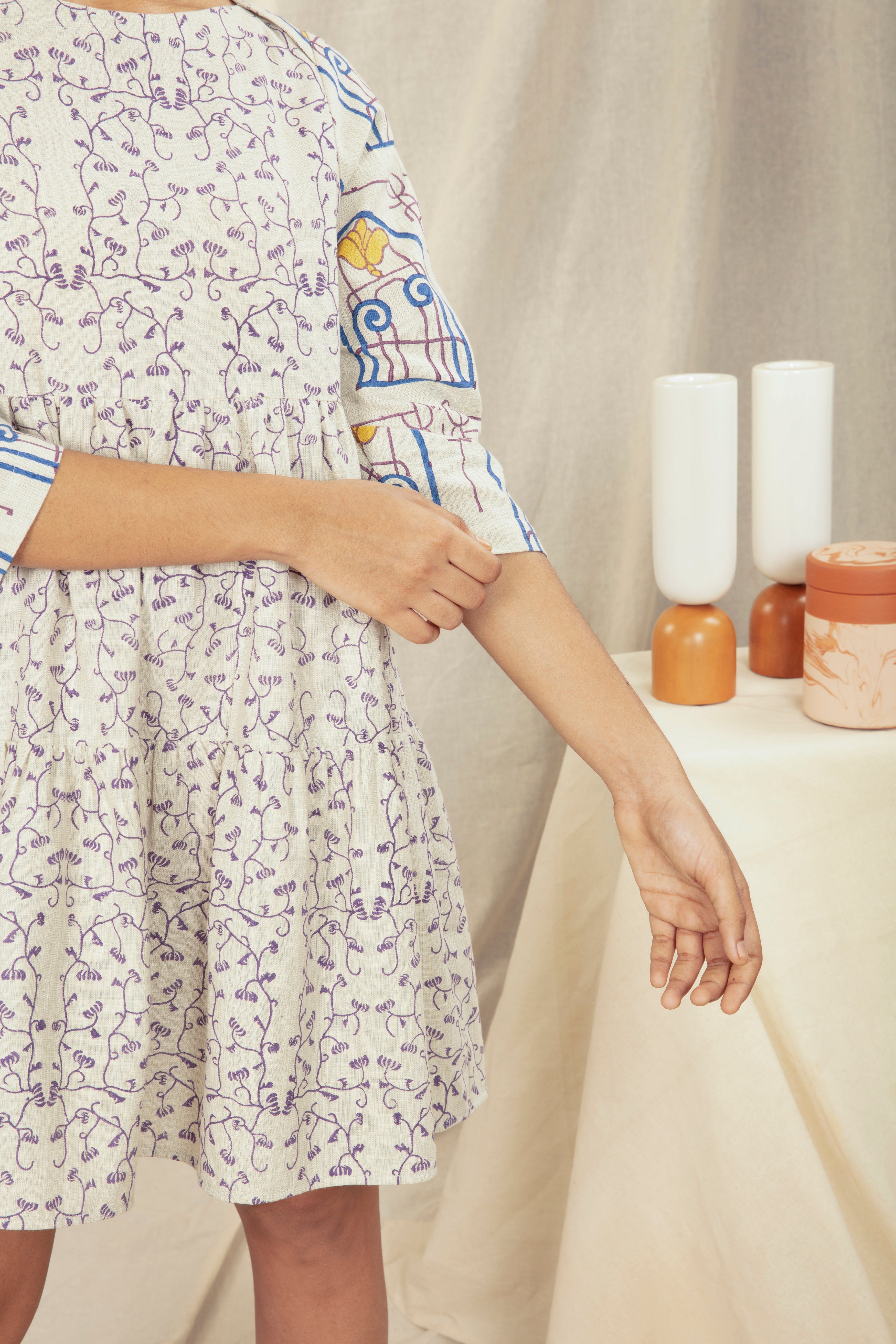 Multicolor Summer Mini Dress at Kamakhyaa by Anushé Pirani. This item is Block Prints, Handwoven Cotton, Lounge Wear, Mini Dresses, Multicolor, Natural, Prints, Recurring Dream Collection, Regular Fit, Short Dresses, Womenswear