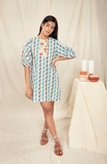 Multicolor Summer Mini dress at Kamakhyaa by Anushé Pirani. This item is Block Prints, Handwoven Cotton, Lounge Wear, Mini Dresses, Multicolor, Natural, Prints, Recurring Dream Collection, Regular Fit, Short Dresses, Womenswear