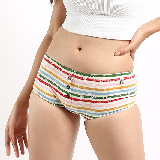 Multicolour Stripe Printed Boy-Shorts at Kamakhyaa by Wear Equal. This item is Briefs, Casual Wear, lingerie, Multicolor, Organic, panties, Prints, Regular Fit, Stripes, Womenswear