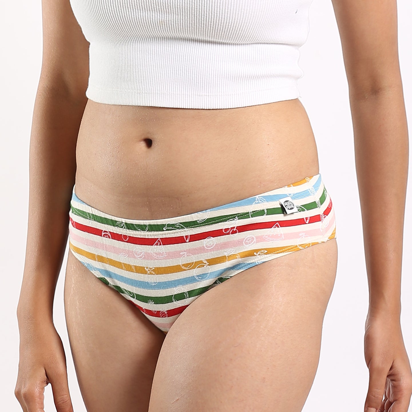 Multicolour Stripe Printed Brief at Kamakhyaa by Wear Equal. This item is Briefs, Casual Wear, lingerie, Multicolor, Organic, Organic Cotton, panties, Prints, Regular Fit, Stripes, Womenswear