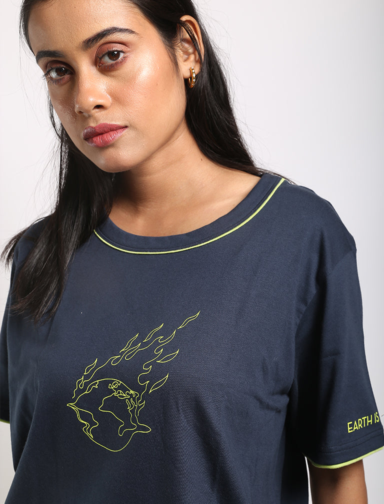 Navy Organic Cotton T-Shirt at Kamakhyaa by Wear Equal. This item is Casual Wear, For Siblings, Navy, Organic, Organic Cotton, Prints, Regular Fit, T-Shirts, Womenswear