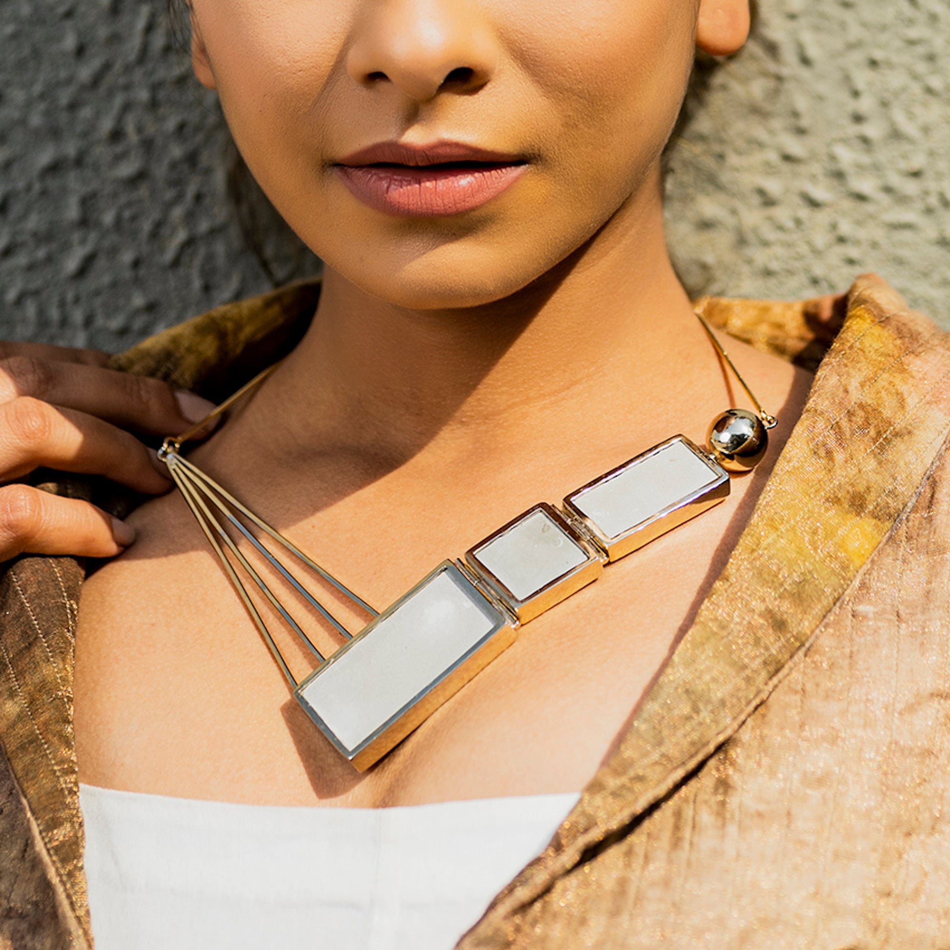 Necklaces Wabi Sabi at Kamakhyaa by Edenek. This item is Brass, Concrete, Fashion Jewellery, Free Size, Grey, jewelry, Natural, Necklaces, Party Wear, Solids, Statement Jewellery