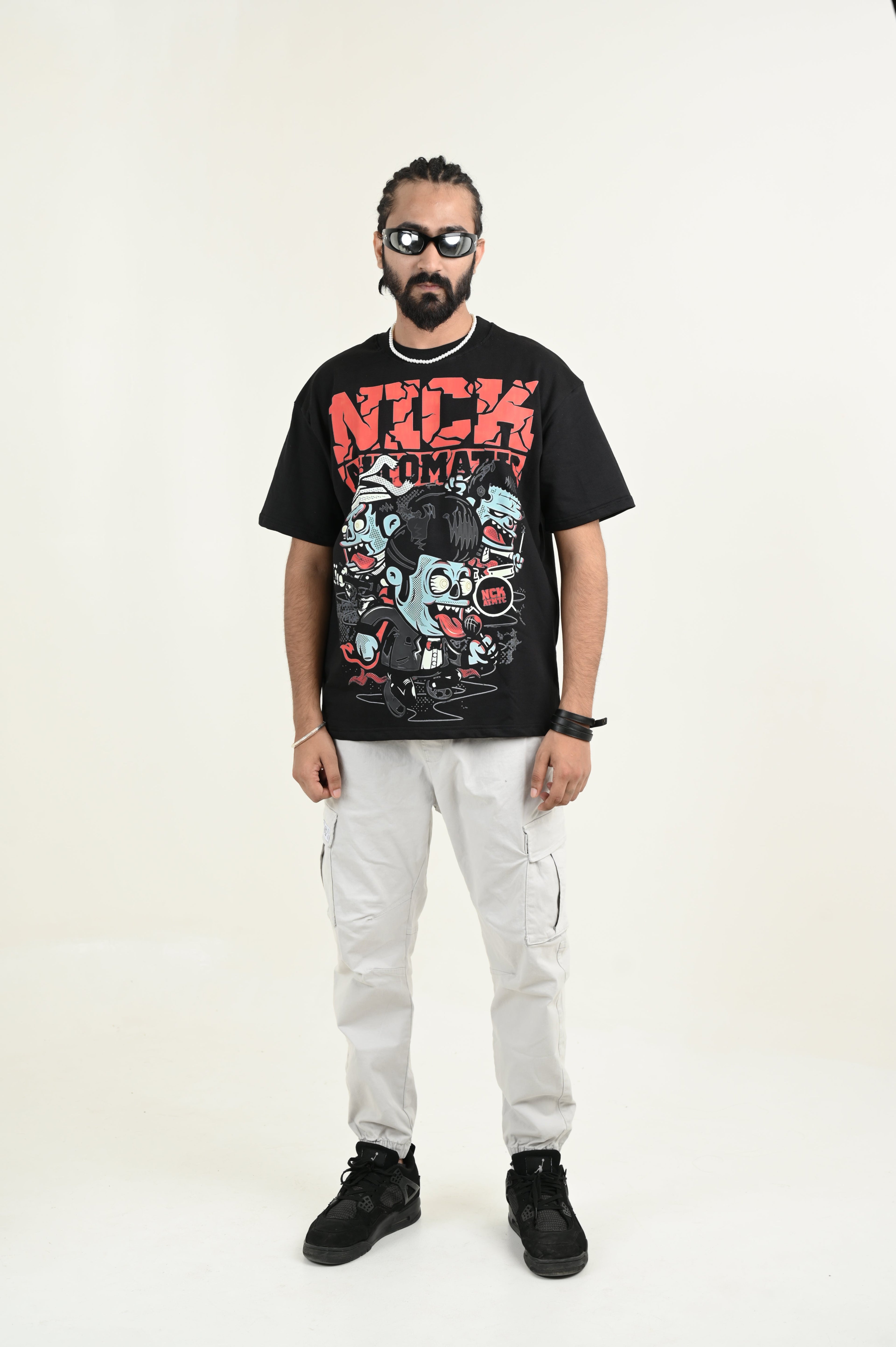 Nick Automatic 100% Cotton Oversized Black T-shirt at Kamakhyaa by Unfussy. This item is 100% cotton, Black, Casual Wear, Organic, Oversized Fit, Printed, T-Shirts, Unfussy, Unisex, Womenswear