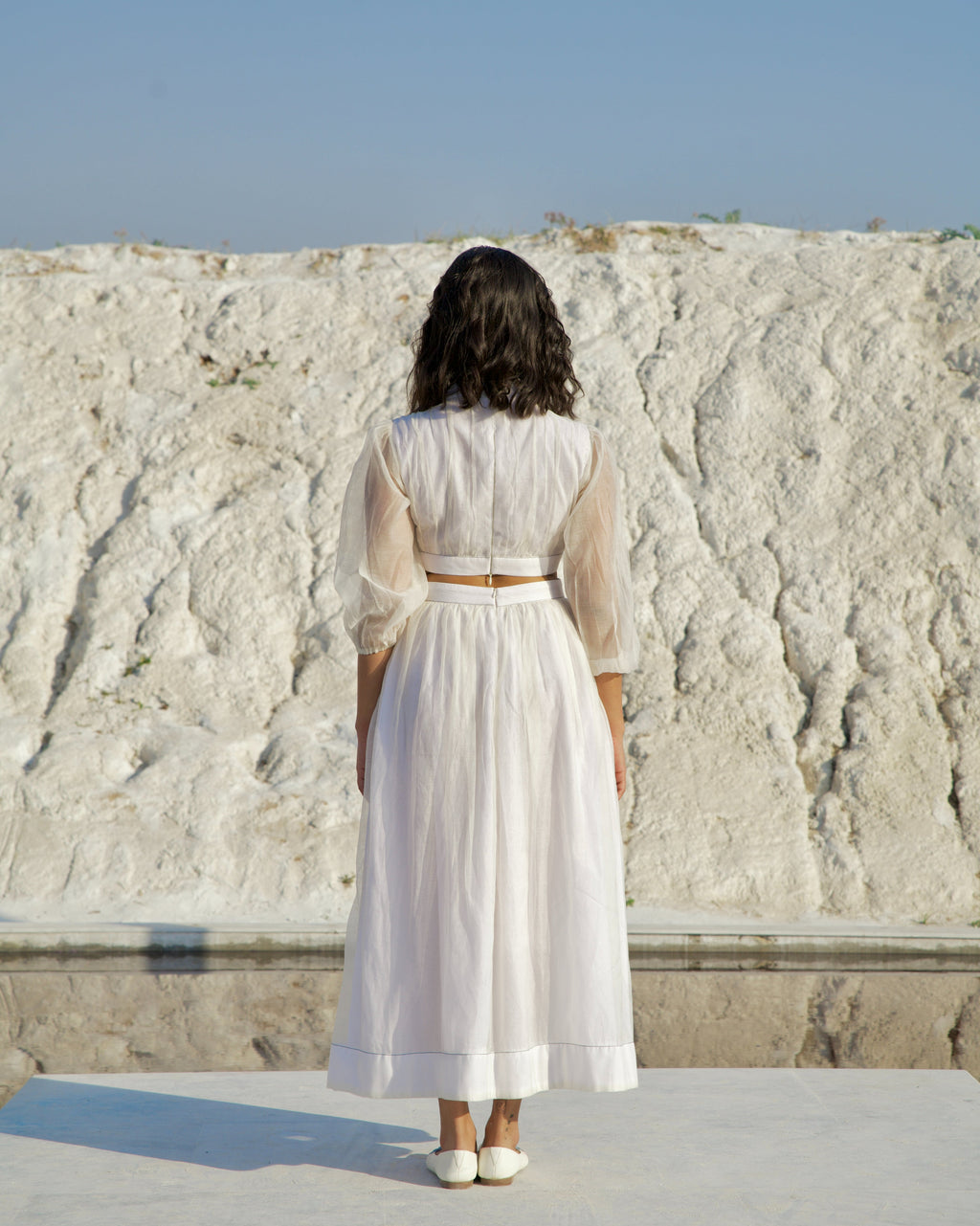 Oceanic Coconut Dress at Kamakhyaa by The Loom Art. This item is Aurora SS24, Best Selling, Casual Wear, Chanderi Silk, Cut Out Dresses, Embroidered, FB ADS JUNE, July Sale, July Sale 2023, Maxi Dresses, Ombre & Dyes, Organic, Regular Fit, White, Womenswear