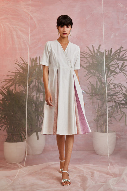 Off White Cotton Midi Wrap Dress at Kamakhyaa by Charkhee. This item is Casual Wear, Cotton, Natural, Regular Fit, Resort Wear, Solids, White, Womenswear, Wrap Dresses