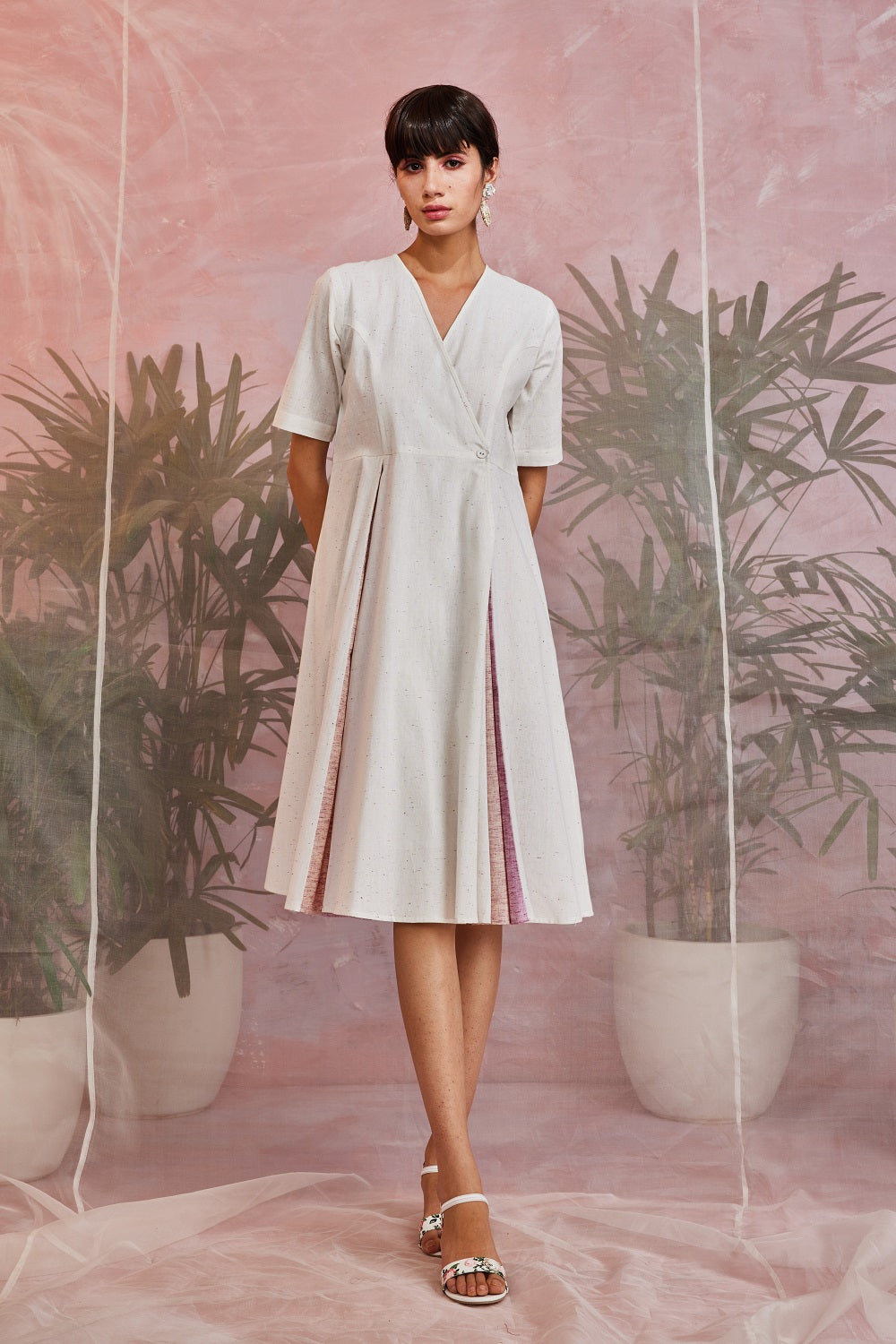 Off White Cotton Midi Wrap Dress at Kamakhyaa by Charkhee. This item is Casual Wear, Cotton, Natural, Regular Fit, Resort Wear, Solids, White, Womenswear, Wrap Dresses