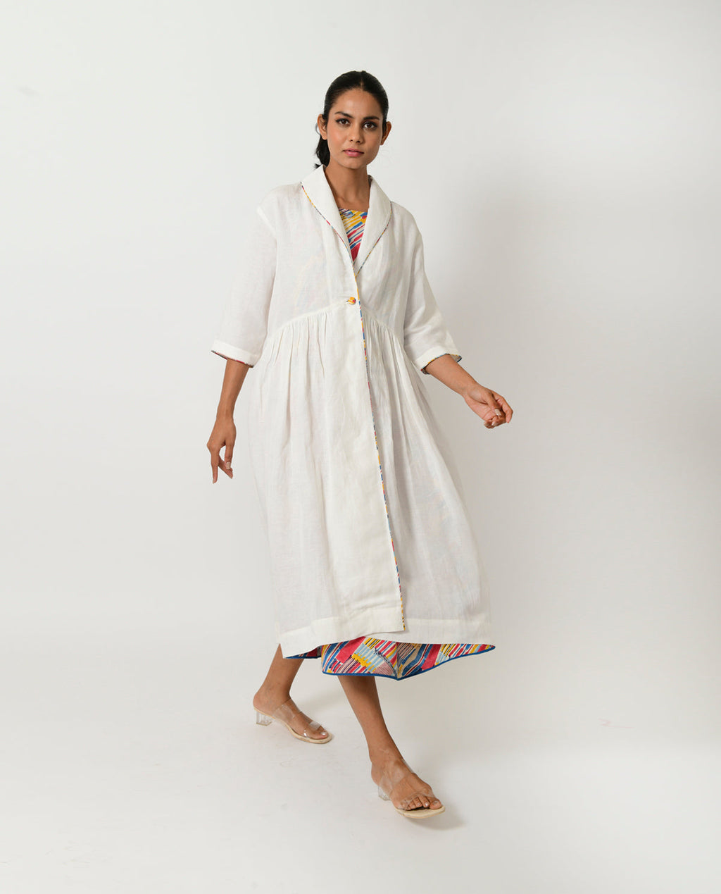 Off-White Linen Jacket at Kamakhyaa by Rias Jaipur. This item is Casual Wear, Jackets, Linen Blend, Natural, Relaxed Fit, Solids, White, Womenswear, Yaadein