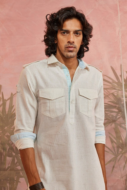 Off-White Pathani Kurta at Kamakhyaa by Charkhee. This item is Casual Wear, Cotton, For Father, Kurtas, Menswear, Natural, Regular Fit, Textured, Tops, White