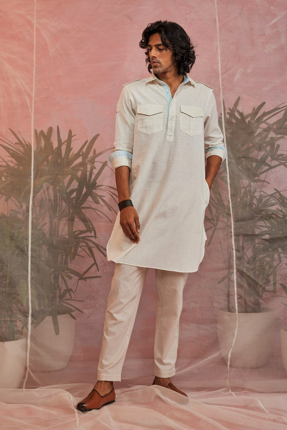 Off-White Pathani Kurta at Kamakhyaa by Charkhee. This item is Casual Wear, Cotton, For Father, Kurtas, Menswear, Natural, Regular Fit, Textured, Tops, White