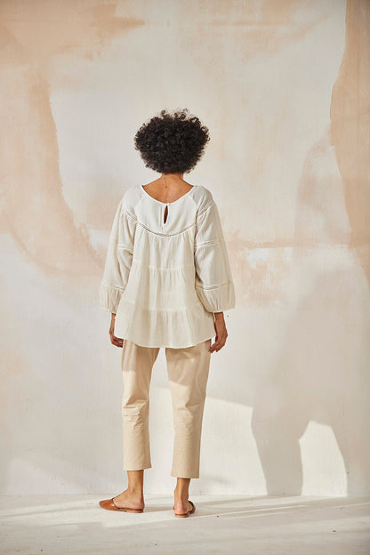 Off White Tunic Top at Kamakhyaa by Khara Kapas. This item is Blouses, Cotton, Endless Summer, Natural, Regular Fit, Resort Wear, Selfsame, Solids, Tops, White, Womenswear