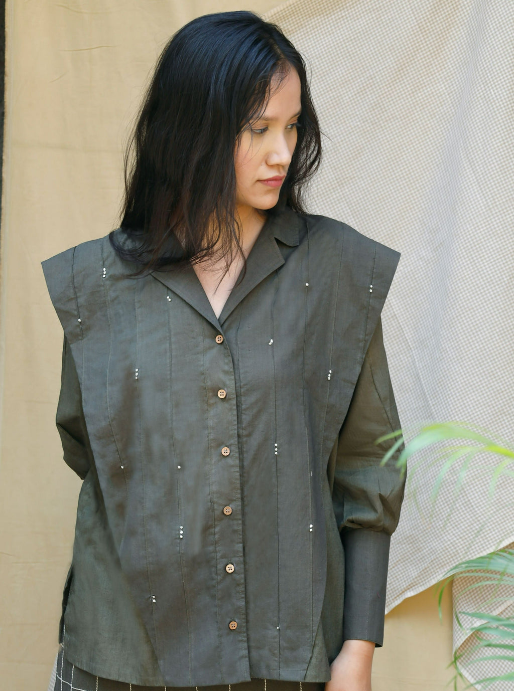 Olive Cotton Full Sleeves Green Shirt at Kamakhyaa by Chambray & Co.. This item is Casual Wear, Echo, Green, Hand Spun Cotton, Natural, Olive Green, Regular Fit, Shirts, Solids, Tops, Womenswear
