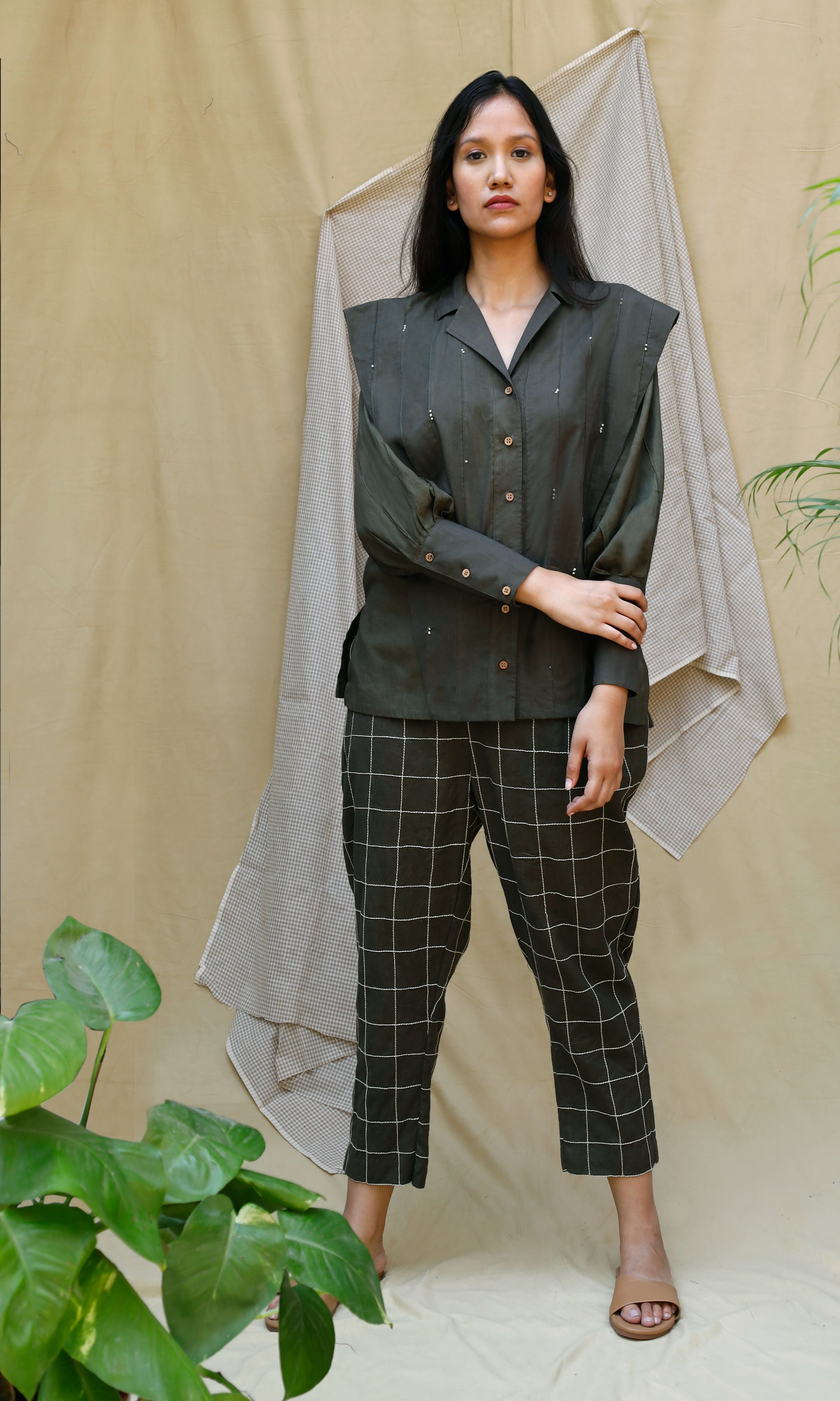 Olive Cotton Full Sleeves Green Shirt at Kamakhyaa by Chambray & Co.. This item is Casual Wear, Echo, Green, Hand Spun Cotton, Natural, Olive Green, Regular Fit, Shirts, Solids, Tops, Womenswear
