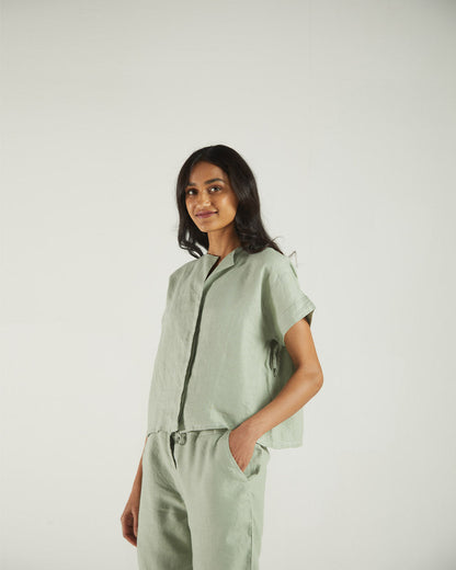 Olive Green Boxy Shirt at Kamakhyaa by Reistor. This item is Bemberg, Casual Wear, Green, Natural, Regular Fit, Shirts, Solids, Tops, Womenswear