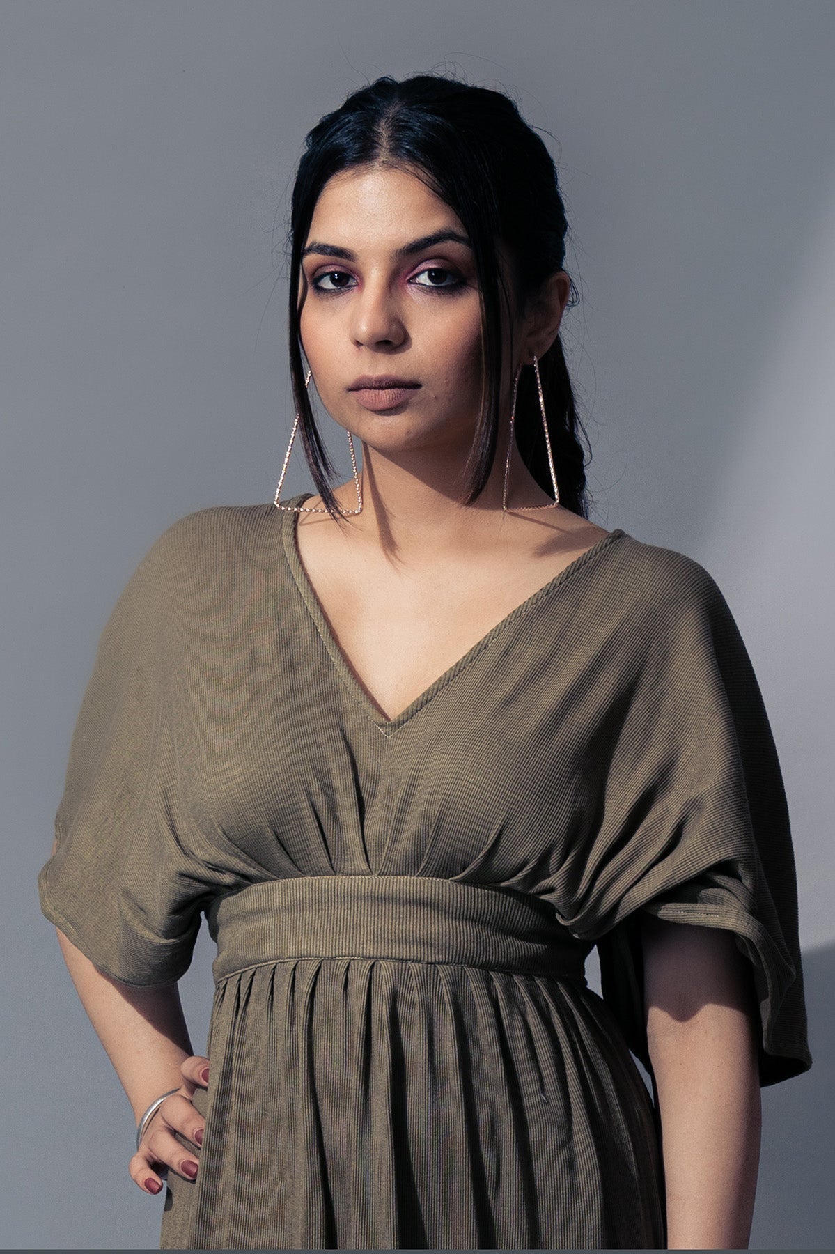 Olive Green Casual Midi Dress XS by Kamakhyaa Olive Green Casual Midi Dress XS by Kamakhyaa