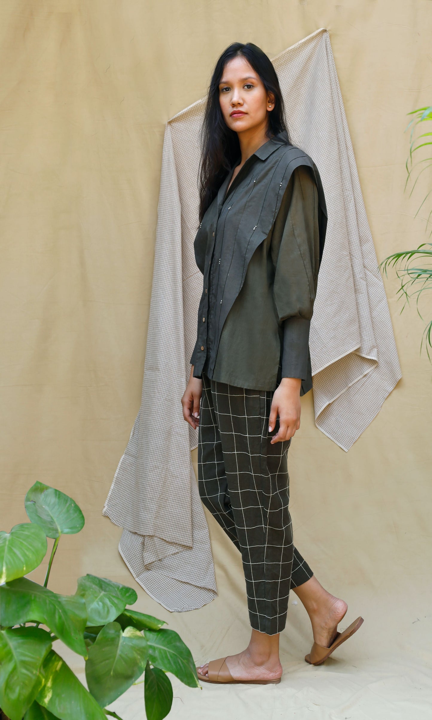 Olive Green Complete Sets at Kamakhyaa by Chambray & Co.. This item is Casual Wear, Co-ord Sets, Echo, Green, Hand Spun Cotton, Linen, Natural, Olive Green, Regular Fit, Solids, Womenswear