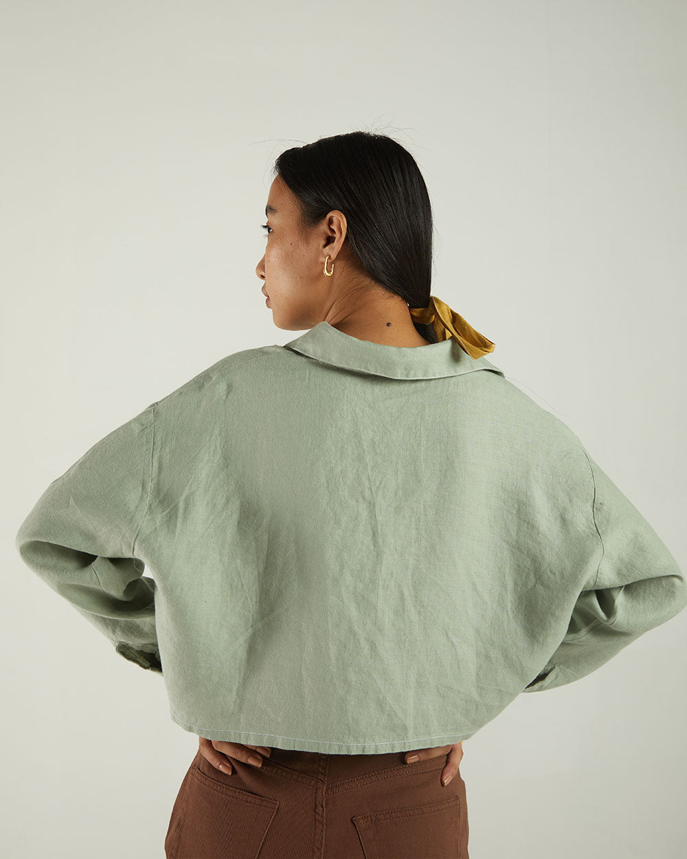 Olive Green Crop Top at Kamakhyaa by Reistor. This item is Bemberg, Casual Wear, Crop Tops, Green, Natural, Regular Fit, Shirts, Solids, Tops, Womenswear