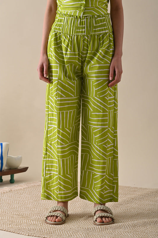 Olive Printed Trouser at Kamakhyaa by Kanelle. This item is 100% Cotton, Casual Wear, July Sale, Life in Colours, Natural with azo dyes, Olive Green, Prints, Regular Fit, Trousers, Womenswear