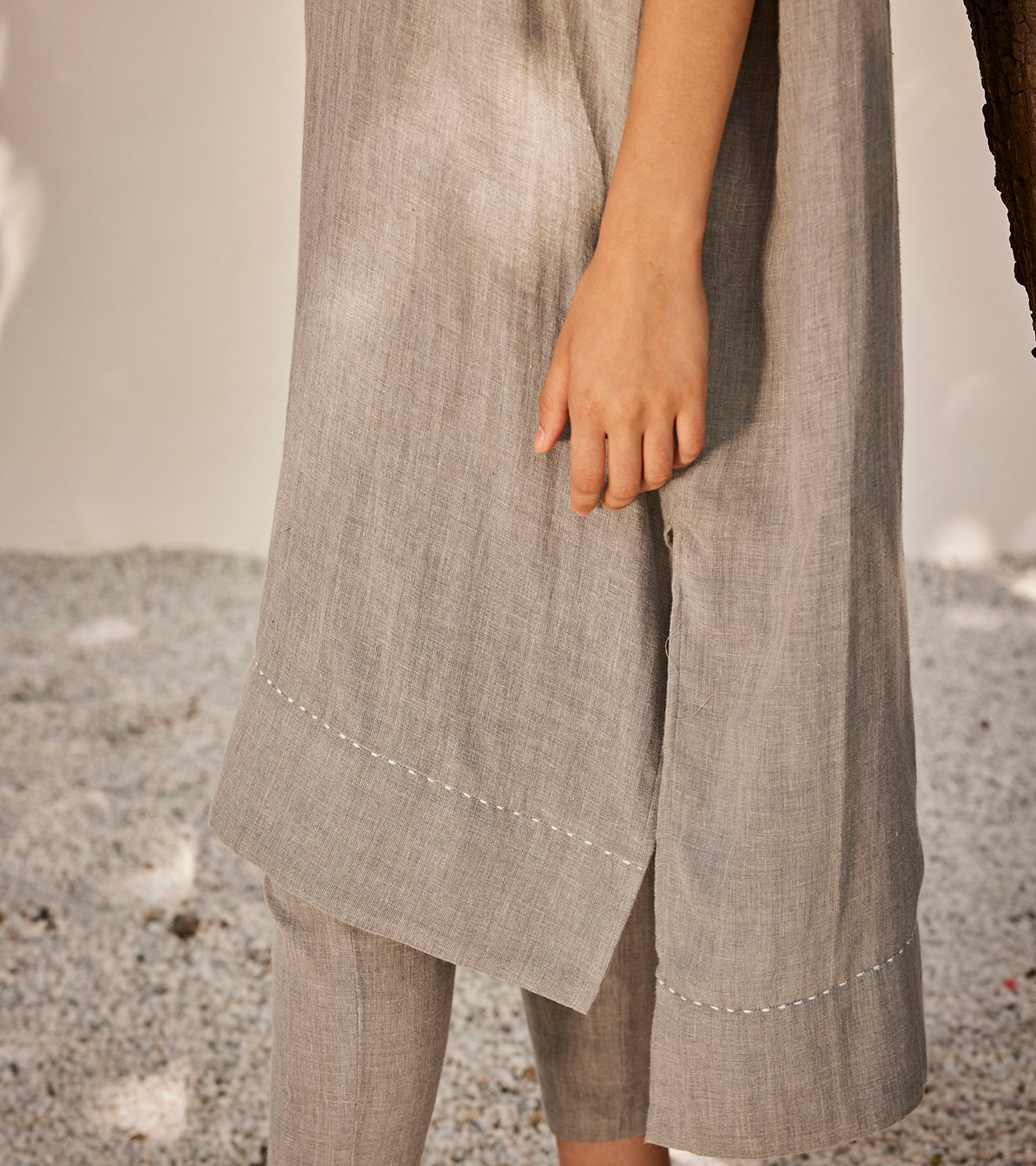 One Last Time Co-ord Set at Kamakhyaa by Khara Kapas. This item is Casual Wear, Co-ord Sets, Grey, Lounge Wear Co-ords, Melange cotton, Oh! Sussana Spring 2023, Organic, Regular Fit, Solids, Womenswear