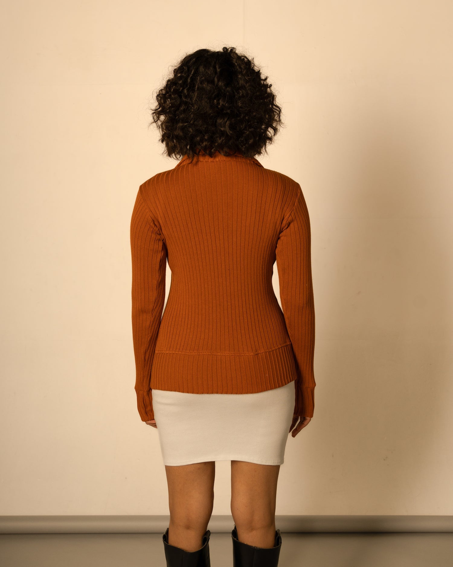 Orange Cardigan at Kamakhyaa by Meko Studio. This item is Cardigans, Casual Wear, Hand Knitted, July Sale, July Sale 2023, Orange, Regular Fit, Solids, Sourced from dead stock yarns, Tranquil AW-22/23, Womenswear