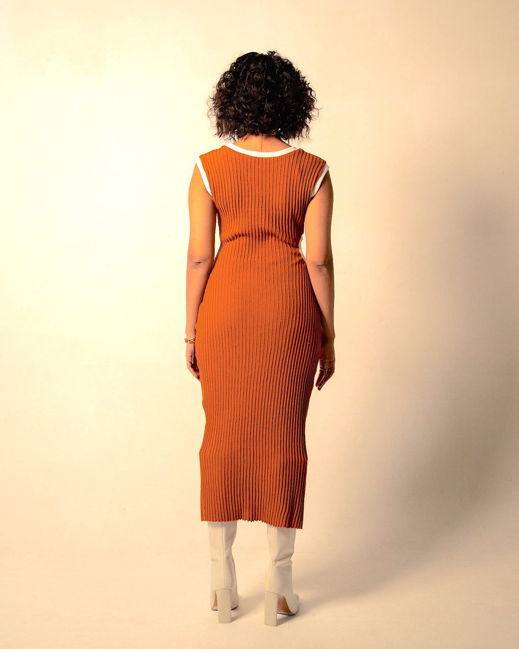 Orange Midi Dress at Kamakhyaa by Meko Studio. This item is Cut Out Dresses, Evening Wear, Hand Knitted, July Sale, July Sale 2023, Midi Dresses, Orange, Recycled Cotton, Recycled Polyster, Sleeveless Dresses, Slim Fit, Solids, Tranquil AW-22/23, Womenswear