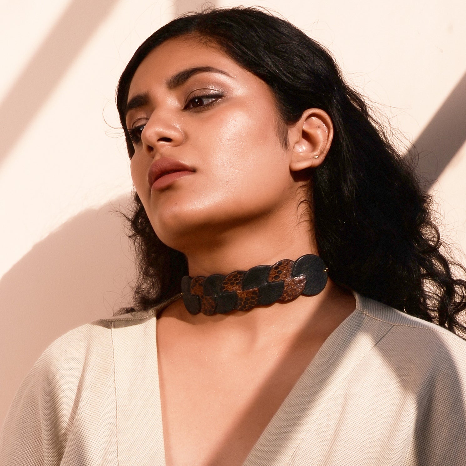 Pac Neckpiece at Kamakhyaa by Noupelle. This item is Casual Wear, Choker, Free Size, jewelry, Less than $50, Multicolor, Natural, Necklaces, Not Priced, Upcycled, Upcycled leather