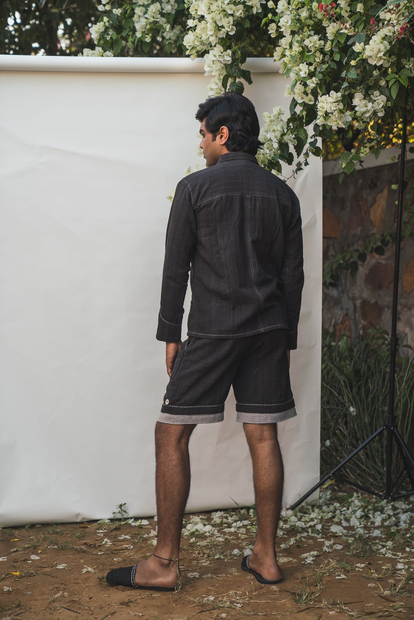 Panelled Shirt & Hem Detail Shorts at Kamakhyaa by Lafaani. This item is 100% pure cotton, Black, Casual Wear, Co-ord Sets, Menswear, Natural with azo free dyes, Organic, Regular Fit, Solids, Sonder