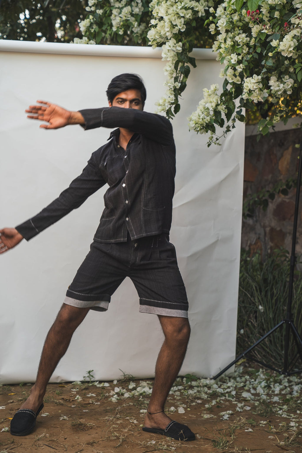 Panelled Shirt & Hem Detail Shorts at Kamakhyaa by Lafaani. This item is 100% pure cotton, Black, Casual Wear, Co-ord Sets, Menswear, Natural with azo free dyes, Organic, Regular Fit, Solids, Sonder