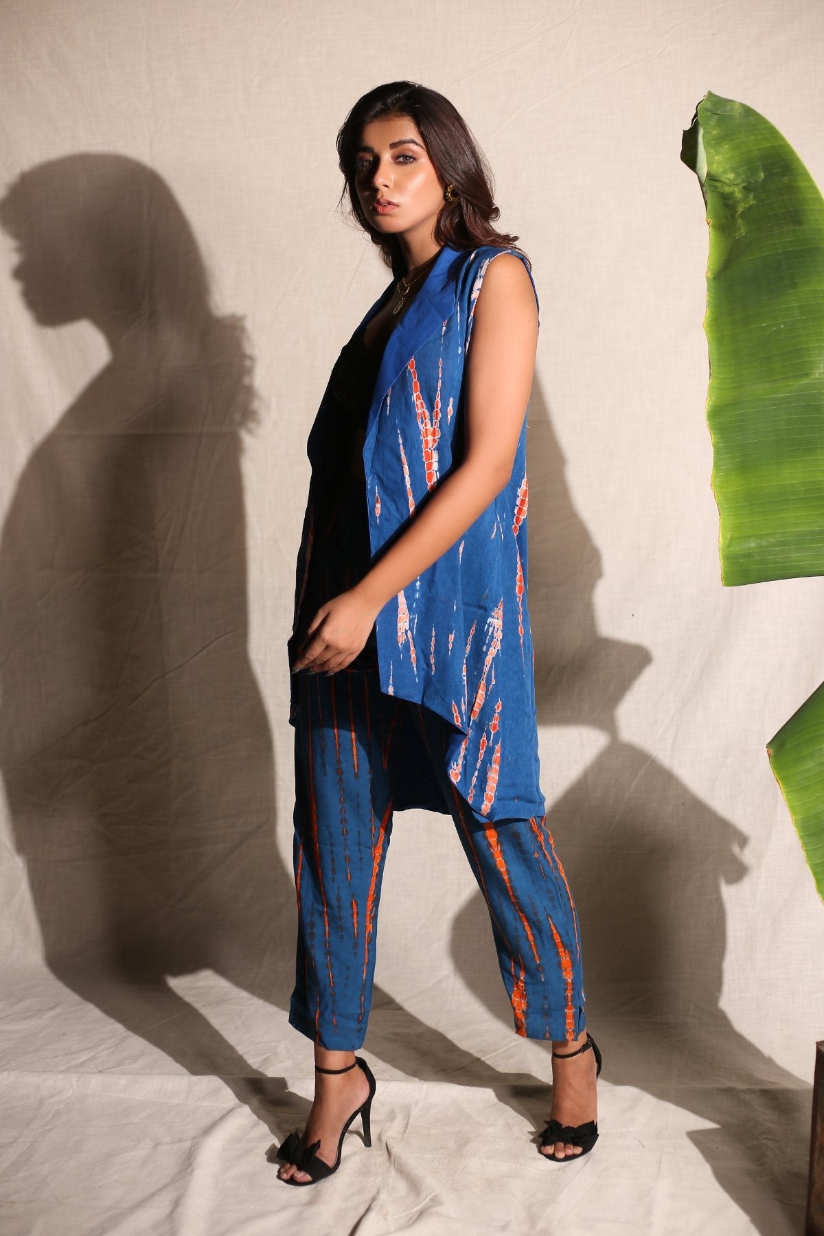 Pants And Jacket - Set of Two at Kamakhyaa by Keva. This item is Best Selling, Blue, Co-ord Sets, Day Dream, Lounge Wear Co-ords, Natural, Rayon, Relaxed Fit, Resort Wear, Tie & Dye, Vacation Co-ords, Womenswear