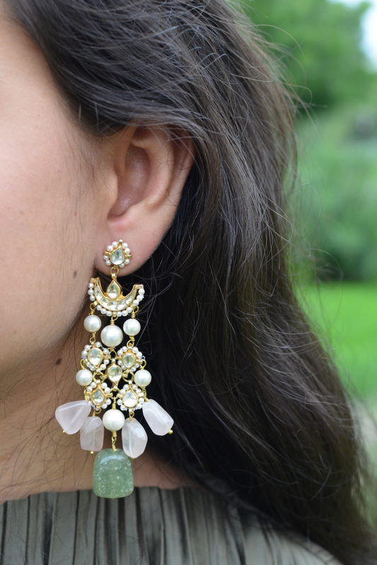 Pathhari Jaali Earrings at Kamakhyaa by House Of Heer. This item is Alloy Metal, Brass, Earrings, Festive Jewellery, Festive Wear, Free Size, Gold, Green, Handcrafted Jewellery, jewelry, July Sale, July Sale 2023, Long Earrings, Natural, Pearl, Pink, Polkis, Textured, Vaaruni Gold, White