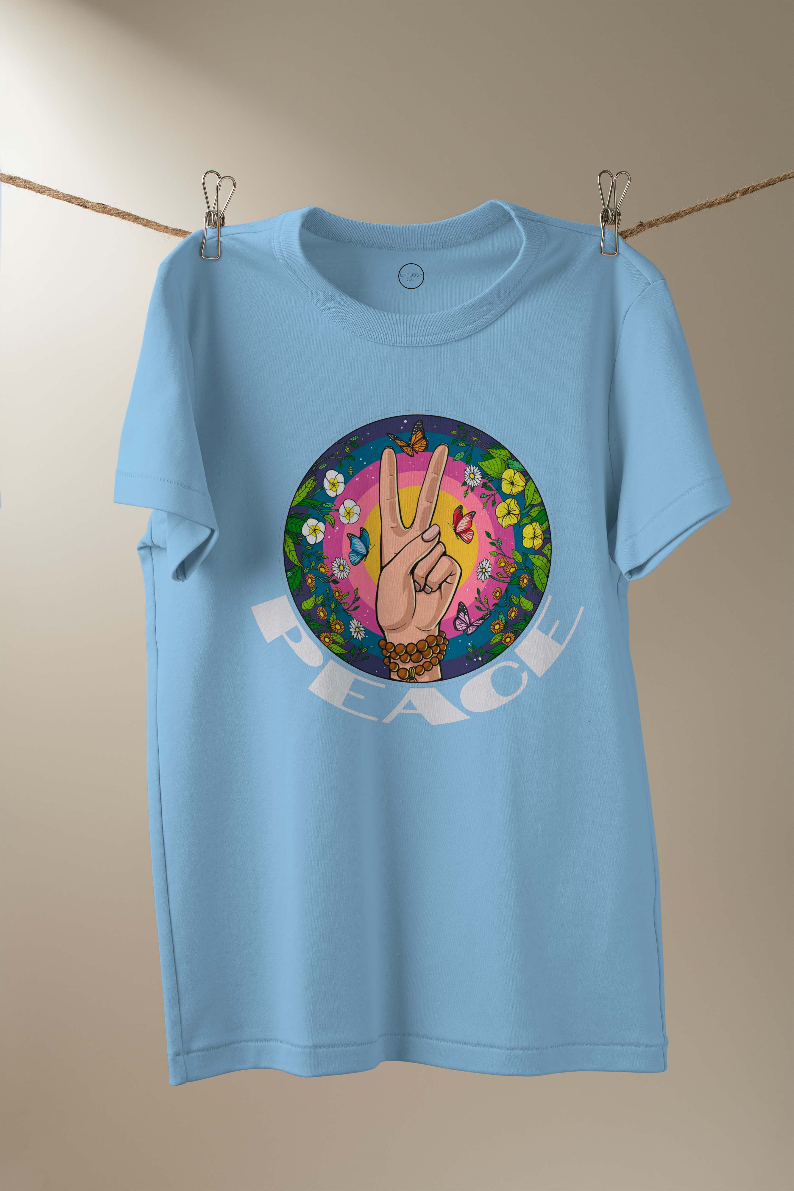 Peace 100% Cotton Oversized Blue T-shirt at Kamakhyaa by Unfussy. This item is 100% cotton, Blue, Casual Wear, Organic, Oversized Fit, Printed, T-Shirts, Unfussy, Unisex, Womenswear