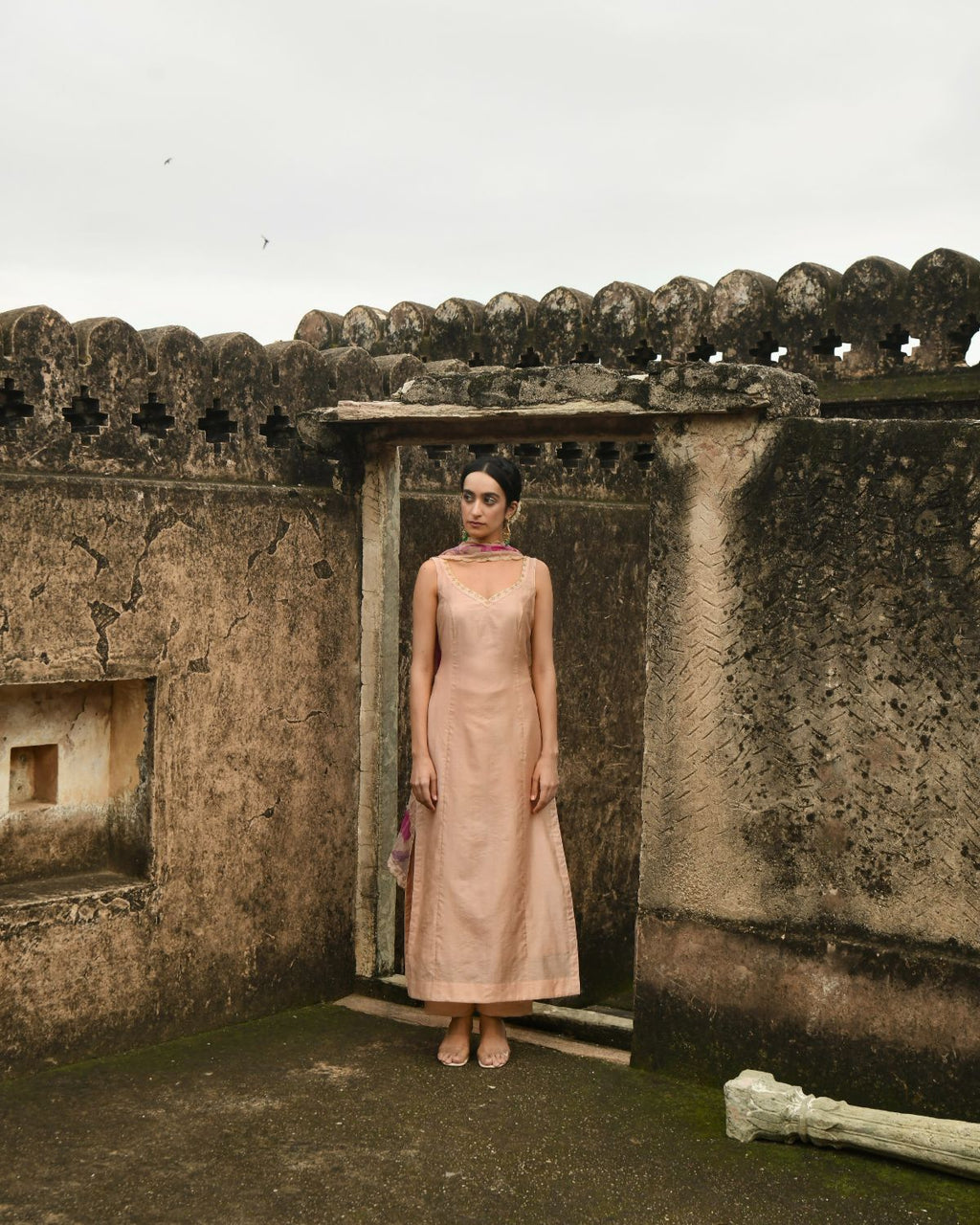 Peach Kurta Set With Dupatta at Kamakhyaa by Taro. This item is Beads work, Best Selling, Chanderi Silk, Chiffon, Digital Print, Enchanted Garden, Evening Wear, Festive Wear, Indian Wear, July Sale, July Sale 2023, Kurta Pant Sets, Kurta Set With Dupatta, Natural, Natural with azo free dyes, Peach, Sequin Work, Womenswear