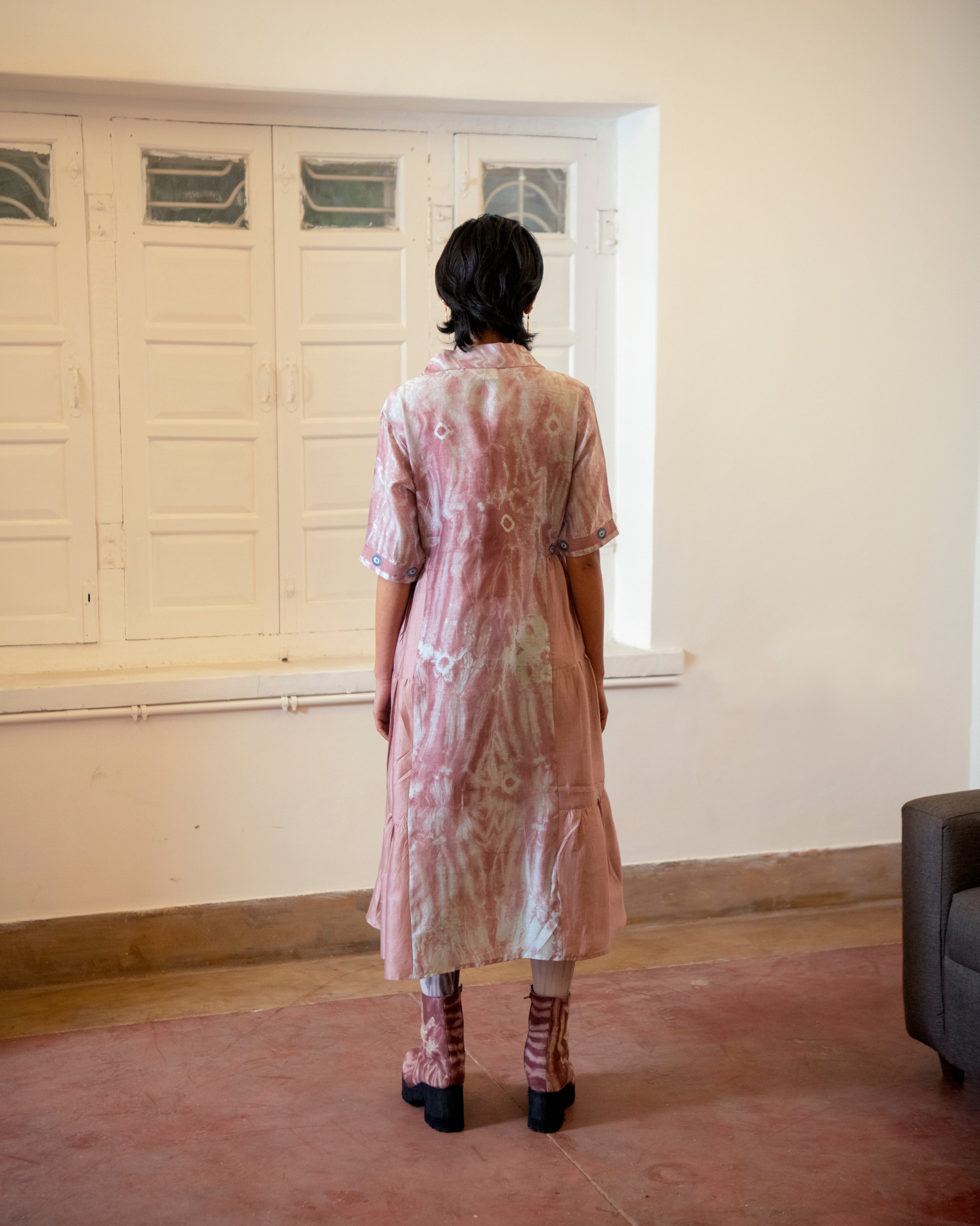 Persian Rust at Kamakhyaa by The Loom Art. This item is Casual Wear, Fall, Handwoven Chanderi Silk, July Sale, July Sale 2023, Lucid Dreams, Luicid Dream, Organic, Pink, Relaxed Fit, Solids, Tiered Dresses, Womenswear