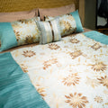 Petalscape Bed Cover with Pillow Covers & Cushion/s at Kamakhyaa by Aetherea. This item is Bed Cover Sets, Bed Covers, Cushion, Green, Home, Pink, Sage Green