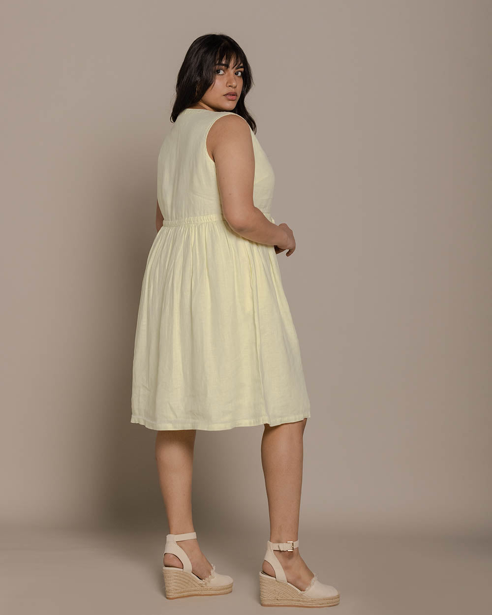 Pina Colada Season Dress - Butter Lemon at Kamakhyaa by Reistor. This item is Casual Wear, Hemp, Mini Dresses, Natural, Relaxed Fit, Short Dresses, Sleeveless Dresses, Solids, Womenswear, Yellow