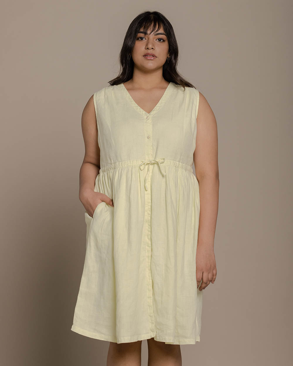 Pina Colada Season Dress - Butter Lemon at Kamakhyaa by Reistor. This item is Casual Wear, Hemp, Mini Dresses, Natural, Relaxed Fit, Short Dresses, Sleeveless Dresses, Solids, Womenswear, Yellow